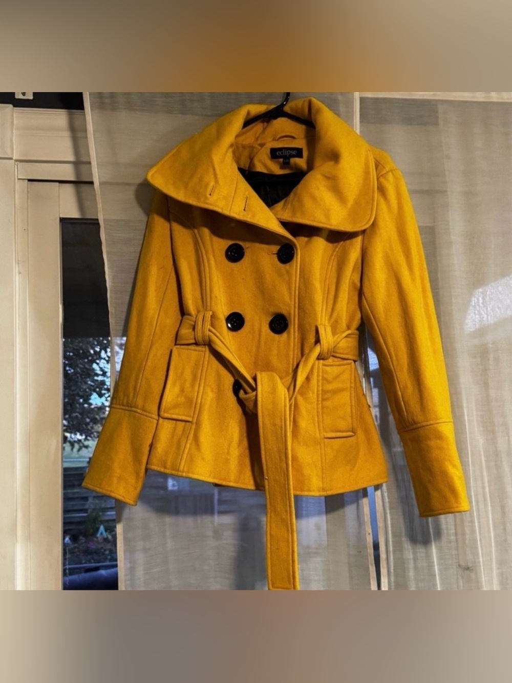 Eclipse yellow wool blend double breasted pea coat size large